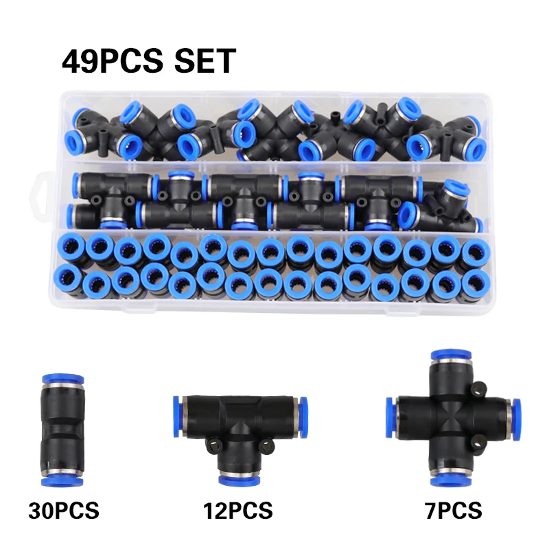 

49PCS/box Pneumatic fittings PZA/PU/PE water pipes pipe connectors 4-16mm plastic hose quick couplings Tee air hose Straight Gas