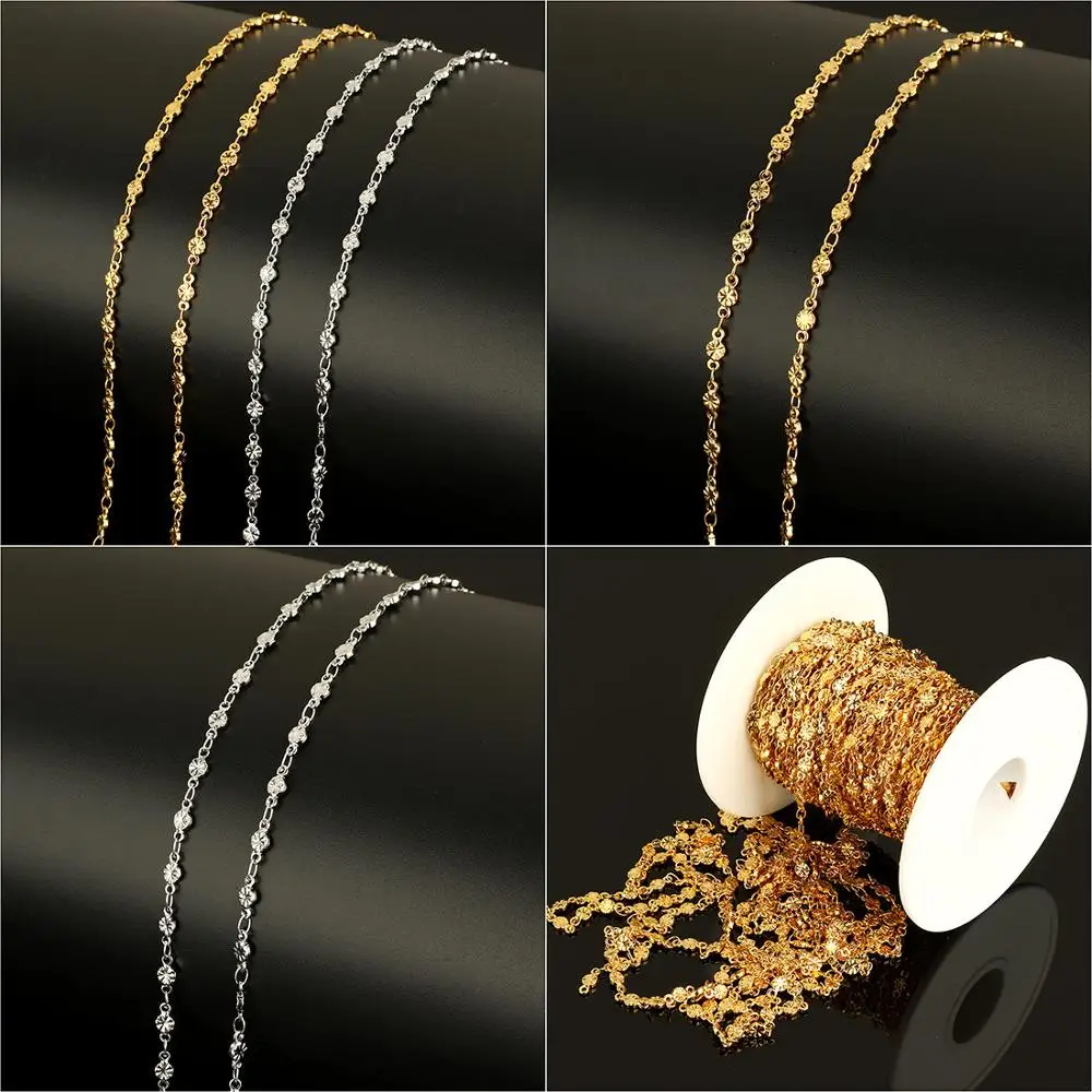 

10m/Spool Stainless Steel Jewelry Chains 2019 New Men Necklace With Pendant Plastic Spool Gold/Original Color 8x3.50x1mm