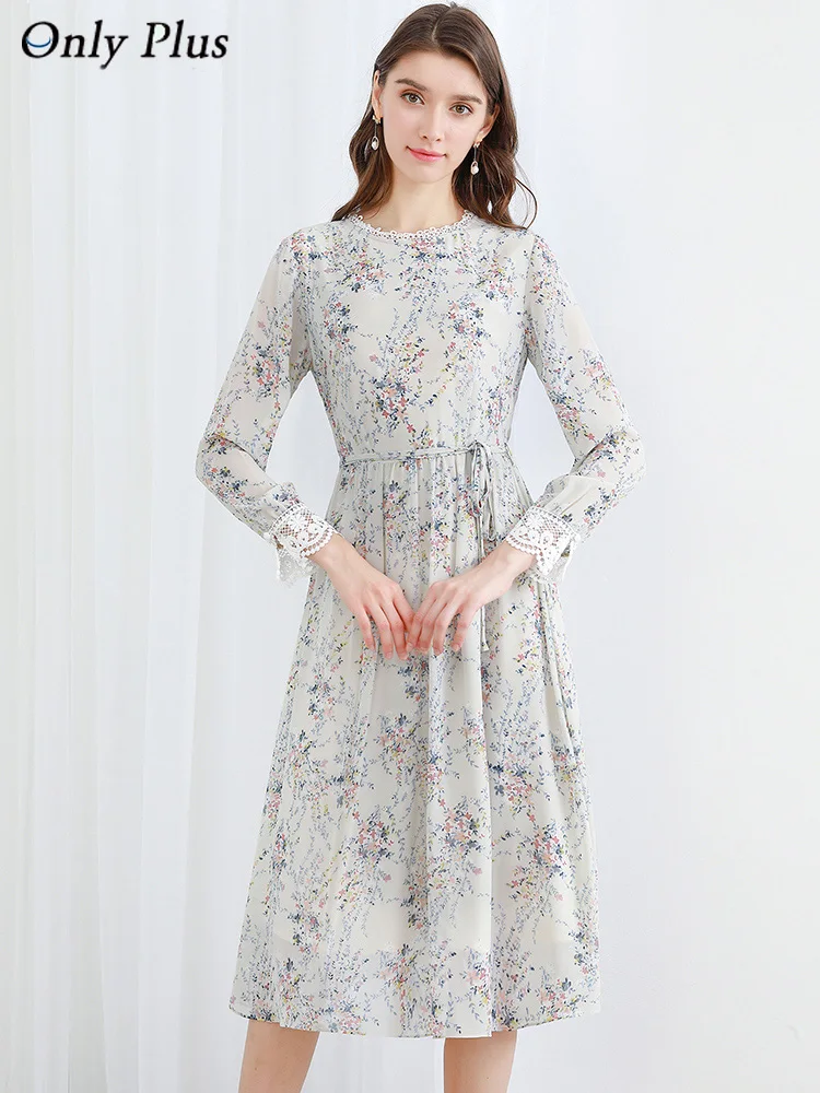 Женское шифоновое платье с поясом Only Plus весеннее элегантное облегающее