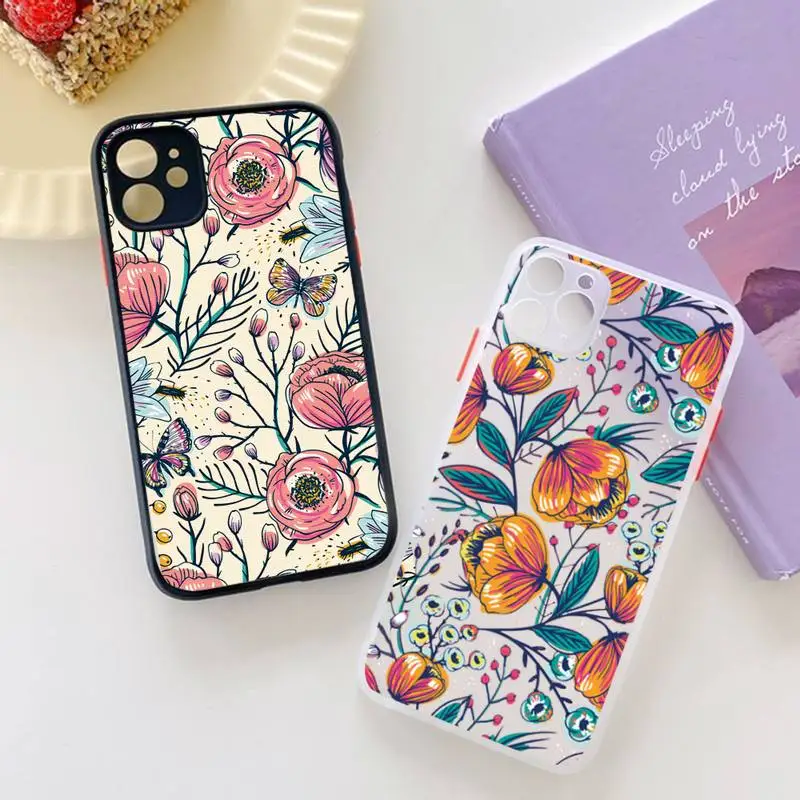 

Flower Bud Retro pattern Phone Case matte transparent For iphone 7 8 11 12 plus mini x xs xr pro max cover