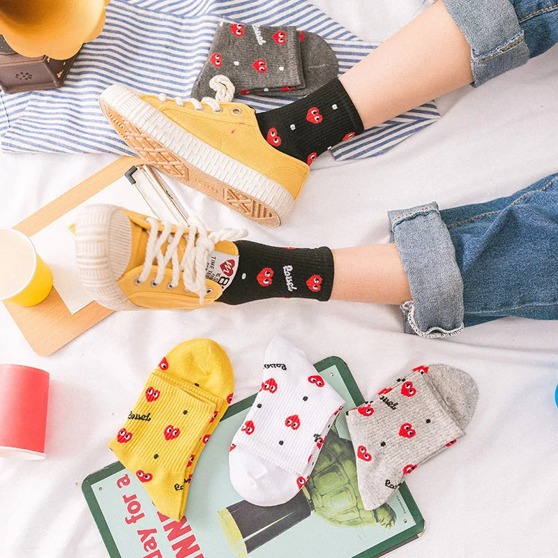 Женские Носки с рисунком сердца короткие носки женские черные белые милые для