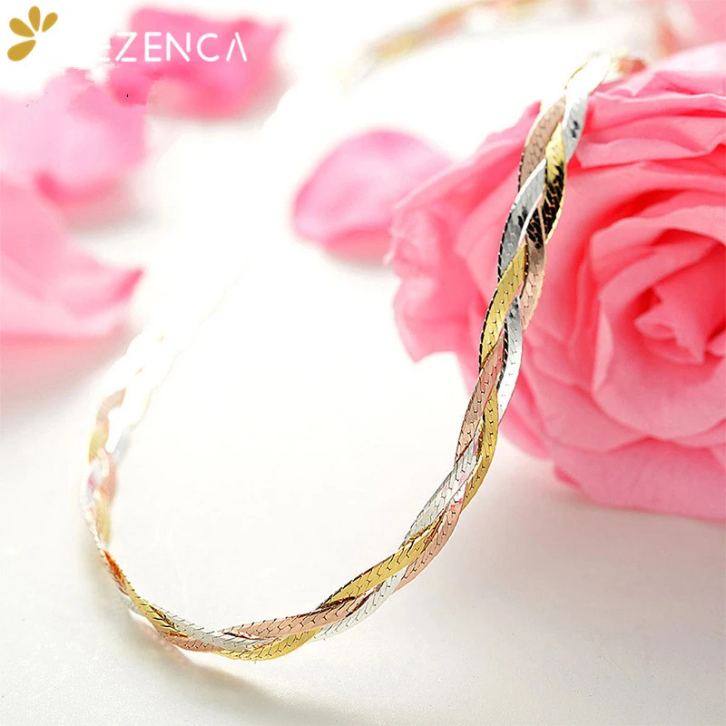 Ожерелье женское позолоченное из серебра 925 пробы трех цветов|Ожерелья| |