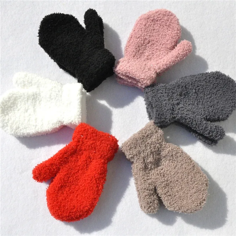 TR HS Warmom Plush Thick Warm Baby Gloves Winter Plus Velvet Mittens Children Kid Coral Fleece Full Finger Gloves For 1-4Y Kids