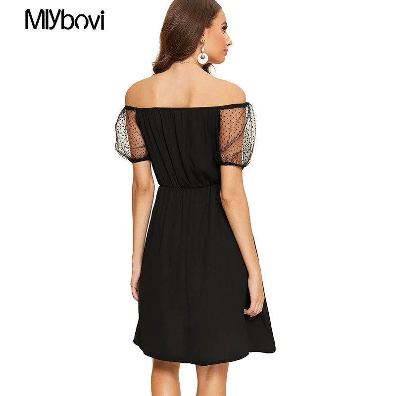 Elegant Lace Off Shoulder Dress Summer 2020 Tube Black Sexy High Waist Slim A Line Vestido Vestidos | Женская одежда
