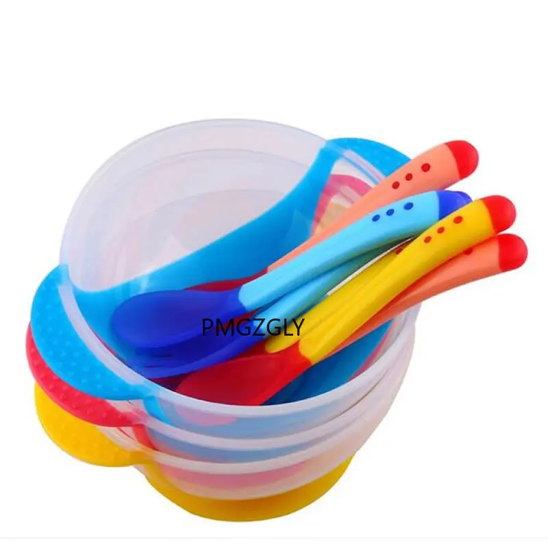 

3 Lot children's feeding bowl temperature induction spoon fork training dishes children's tableware baby feeding bowl cute bowl