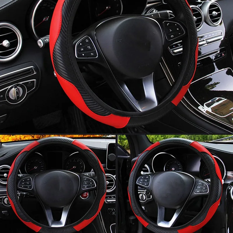 

Color Car Steering Wheel Cover Carbon Fiber Anti-catch Auto Steering Wheel Protector Without Inner Ring Car Interior Accessories