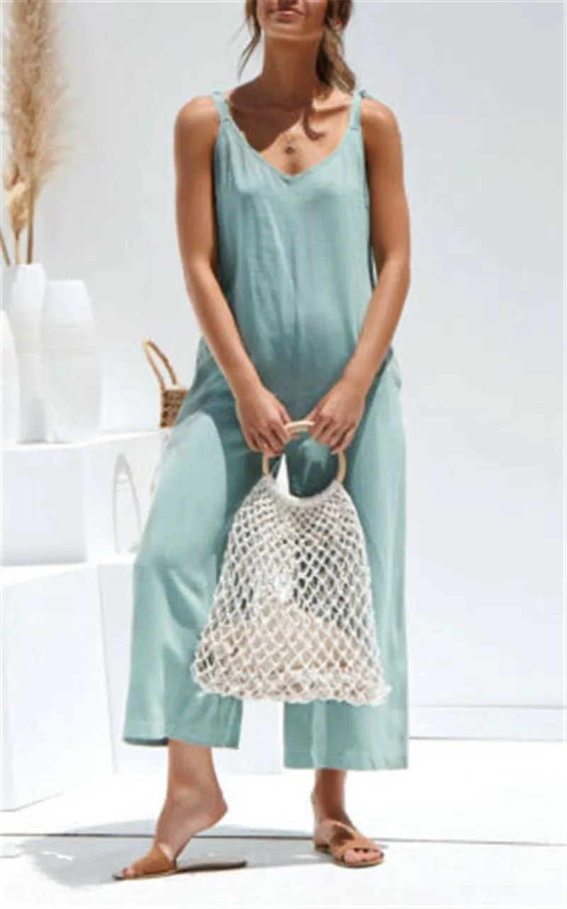 

2019 Vrouwen Casual Solid Strappy Tuinbroek Vintage Katoen Losse Party Lange Harem Overalls Rompertjes Jumpsuits