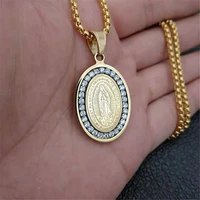 inlaid hao stone virgin mary oval ladies pendant necklace fashion glamour religious party jewelry accessories 2021 religious