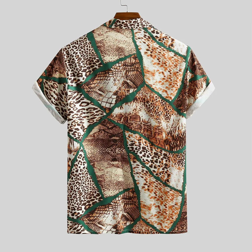 Men's Leopard Shirt summer short sleeve shirt men fashion causal shirt tops male shirt