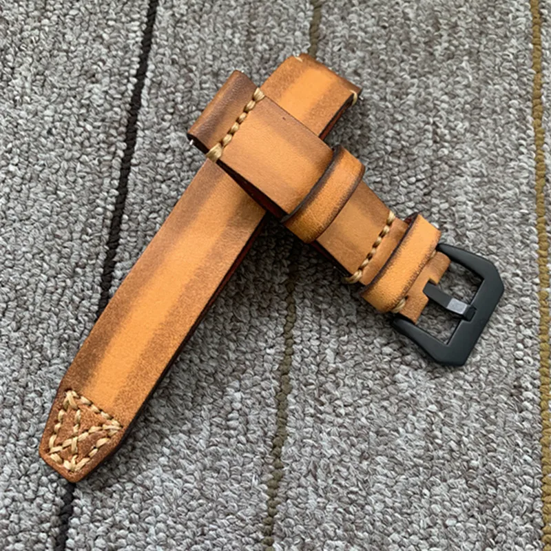 18mm 20mm 22mm 24mm Handmade genuine leather watch strap vintage look thick tough brown tan