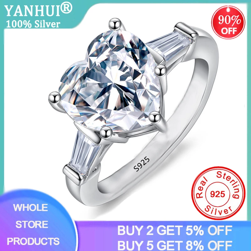 YANHUI 3.0ct сердца кольца для женщин S925 серебряное обручальное кольцо обручальные