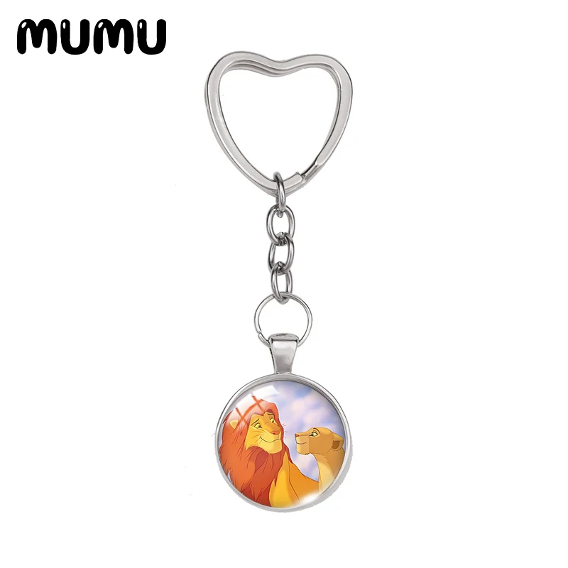 2021 Новый брелок "Сердце Короля Льва" Симба и Нана, круглый ключница с стеклянным куполом, украшения в подарок для детей.