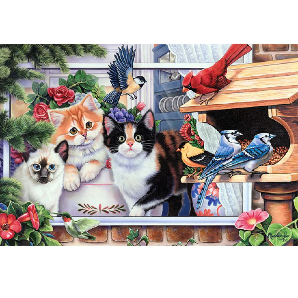 

stocks Cat Diamond painting kits Diamond emboridery Cat and bird full cat and birds diamond painting cat and flower