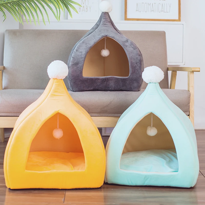 Stylish Cat Cave Bed 2 in 1 Indoor Tent House for Small Medium Kitten Dog Hut with Removable Cushion Microfiber Pet Beds|Кровати и