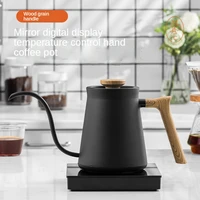 600ml mojea 304 stainless steel coffee maker hand coffee tea pots with thermometer wooden handle thickened thin long mouth