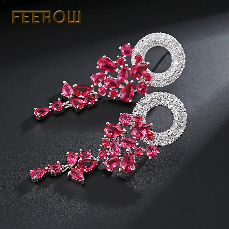 Женские длинные висячие серьги FEEHOW белые капли с зеленым листом свадебные FWEP154|long