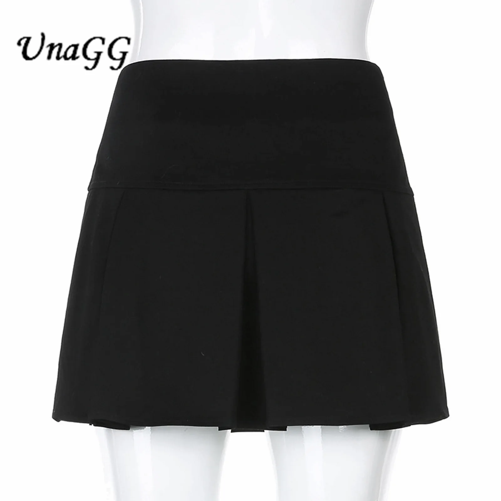 

UnaGG Sexy Gothic Mini Skirts Black Grunge Punk Style Pleated High Waist Women Skirt With Rivet Patchwork Fashion Partywear #122