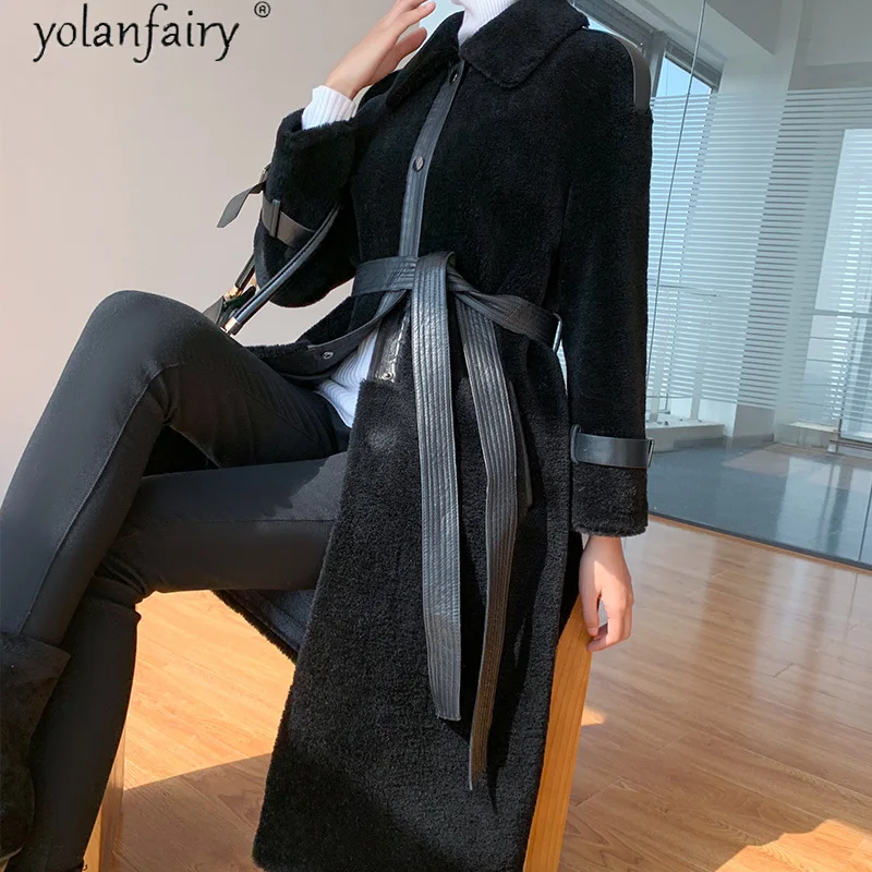 

Новинка 2020, женская зимняя куртка из натурального меха, Женское пальто из 100% шерсти, Длинная Верхняя одежда с поясом, Casaco Feminino Inverno Y556