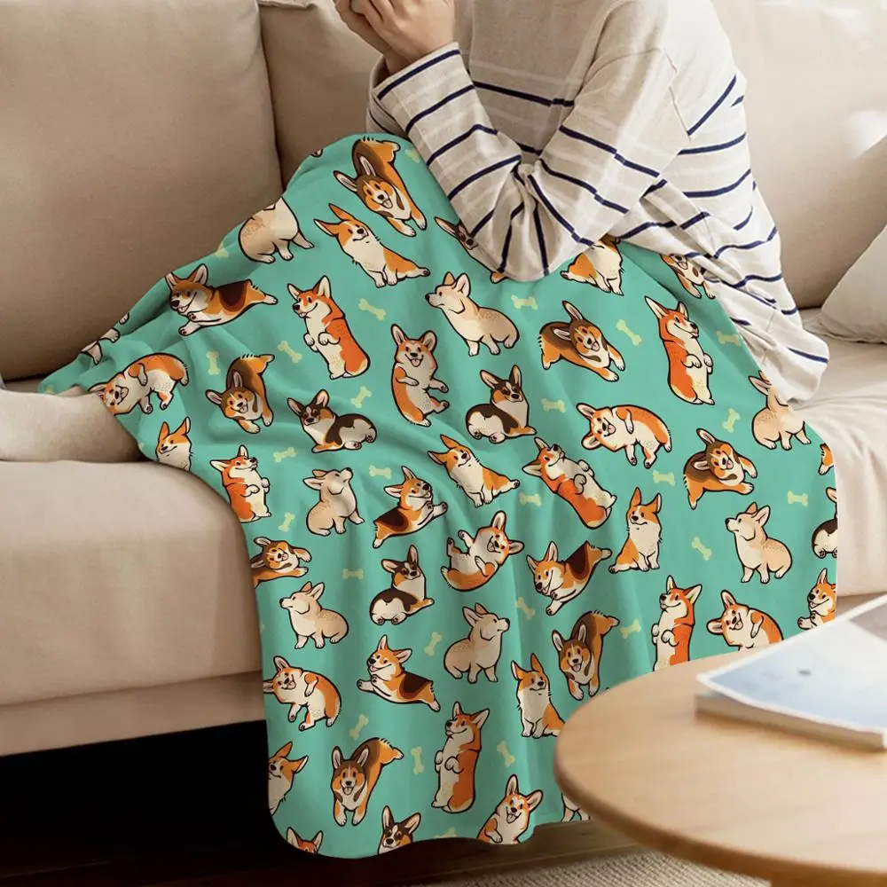 

Hund Corgi Cartoon Werfen Decke Niedliche Kinder Design Corgis in Grün Decken für Betten Weihnachten Dekorationen für Haus