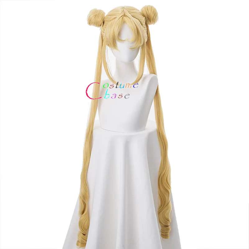 Tsukino Usagi парик 90 см длинные волнистые Сейлор Мун Косплей костюмы вечерние на Хэллоуин синтетические волосы+ шапка парик