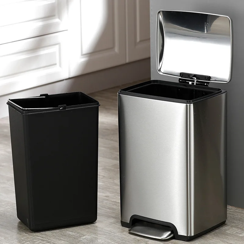 

Household Open Kitchen Trash Bin Dustbin Stainless Steel with Anti Finger Print Waste Bins Wide Rectangular Arch Cover Foot Step