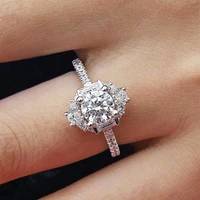 popular simple fashion round zircon micro inlaid crystal ring for women silver color square ring jewlery accessories