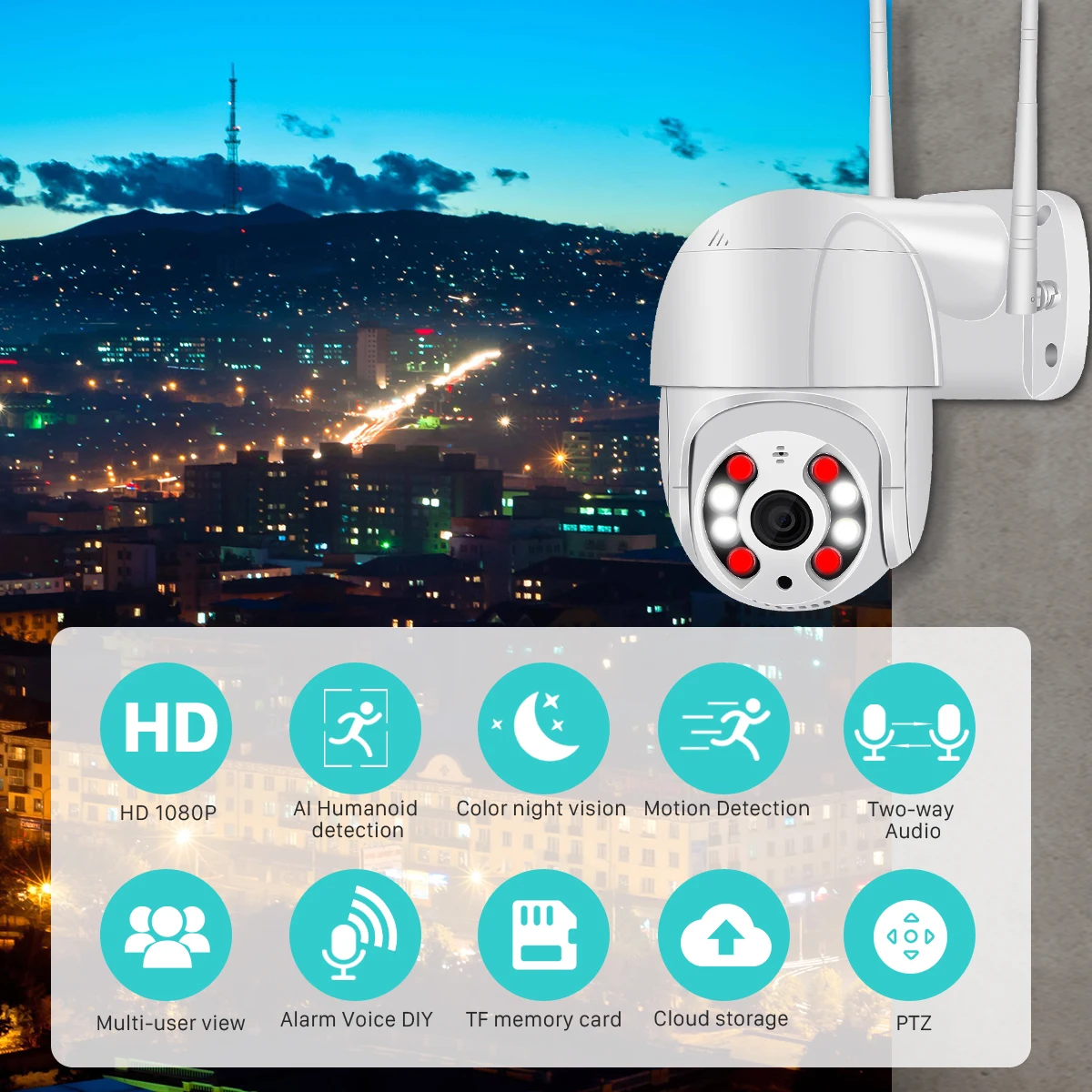 ANBIUX 1080P открытый Скорость купольная камера, Wi-Fi, Камера IP 2MP H.265 аудио PTZ Беспроводной Камера Ai Cloud-SD слот ONVIF ip-камера наблюдения Камера