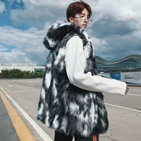 imitation fur coat mens and womens autumn and winter personality handsome mens zipper sleeveless vest hot sale