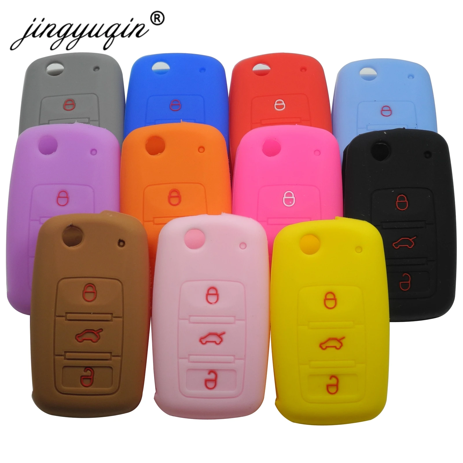 

jingyuqin 50pcs Silicone Key Case For VW Seat Polo Passat B5 Golf 4 5 6 Jetta Mk6 Tiguan Plus Eos Scirocco Beetles FOB Cover