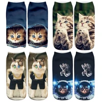 new 3d print funny cute cartoon kitten unisex short socks creative colorful multiple cat face happy low ankle socks for women