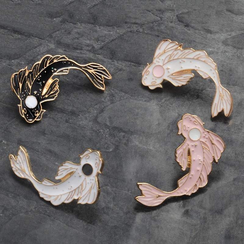 Женская Брошь Подарочная эмалированная заколка Lucky Fish Koi белая розовая черная