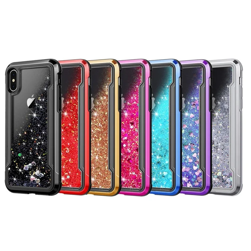 Броня Гибридный ударопрочный каучук бампер чехол для iPhone 11 Pro Max 6 6s 7 8Plus X XS Max XR жидкий сыпучий песок украшение блестки чехол