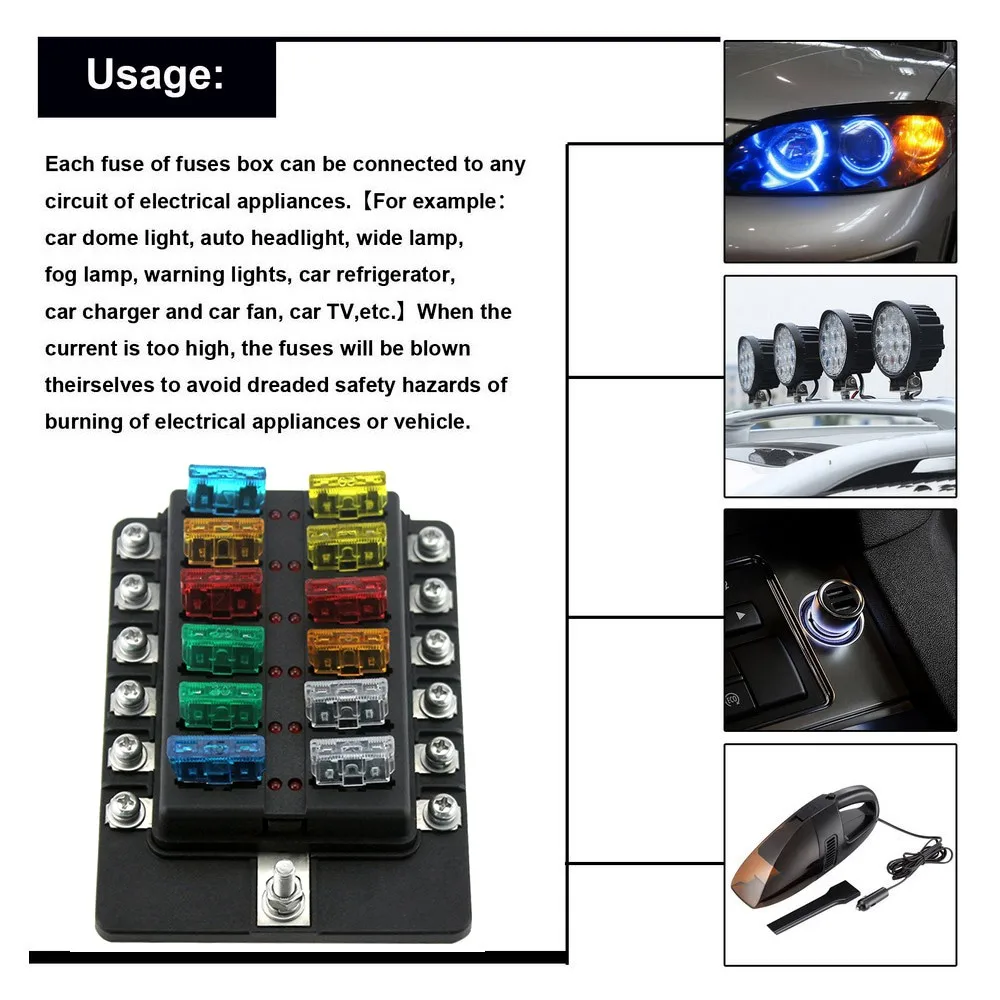 10 предохранителей для автомобилей лодок морских грузовиков клеммы 12-ходовой