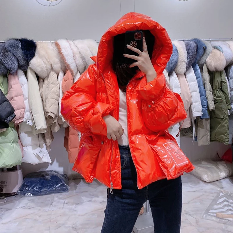 

Candy Color Down Jacket Women's Short Hooded Winter Thick Warm Bread Jacket Duck Down Coat