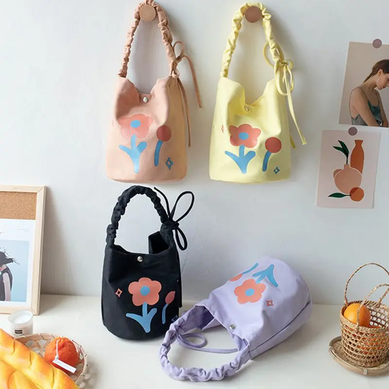 

100% Brand New High Quality 2021 New Canvas Handbag Bucket Fresh Cute Waterproof Lunch Bag Handbag Storage Bag Shopping Bag