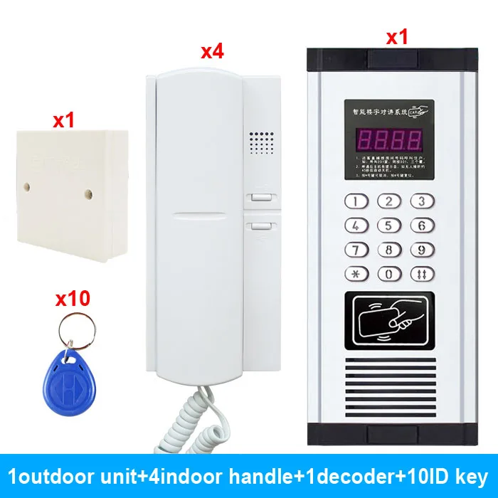 

4-квартирный аудиодомофон, невизуальная Система домофона с прямым набором номера для строительства, разблокировка ID-картой и паролем