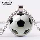 Ожерелье с кулоном со стеклянным куполом с изображением футбола, звено цепи из сплава, длинное ожерелье, идеальный подарок для мальчика, сувенир для футбольного клуба