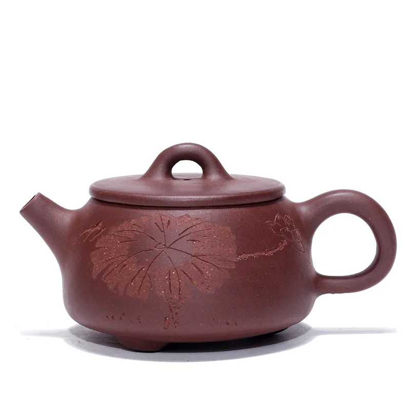 

Yixing Raw Ore Dark-red Enameled Pottery Teapot Famous Pure Manual Purple Ink For Imprinting Of Seals Lotus Stone Drum Teapot