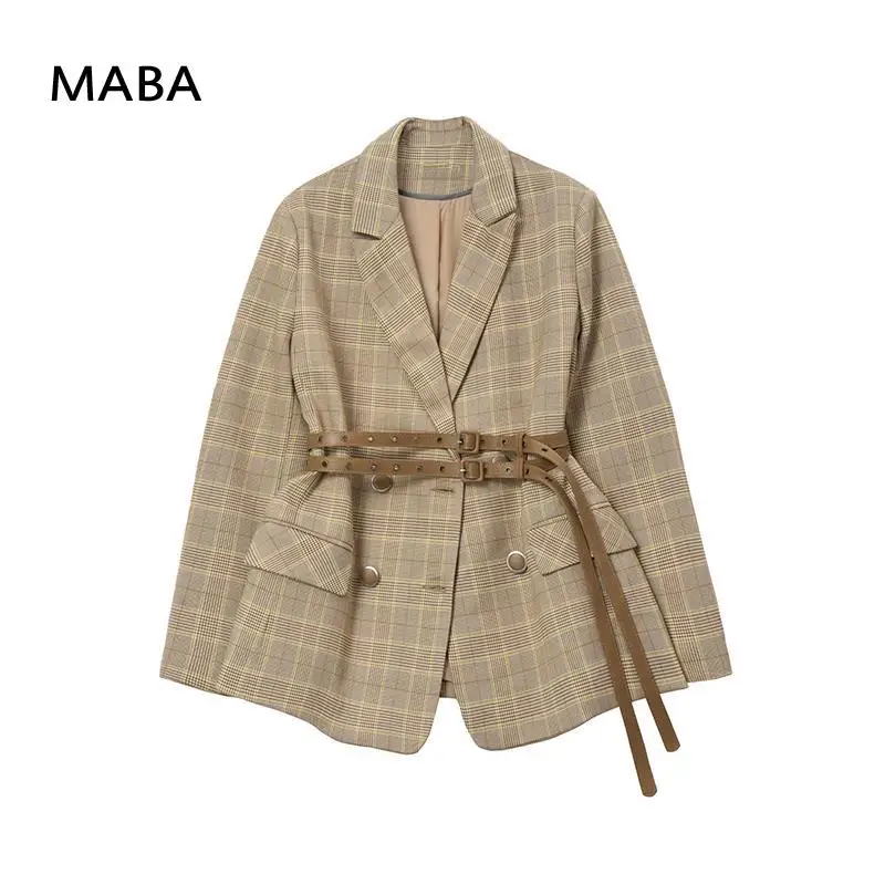 

Женский блейзер в клетку, двубортный винтажный пиджак с английским воротником, верхняя одежда, весна-осень 2021