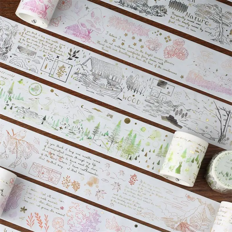 

Plant Landscape Series Journal Gold Washi Tape Cute Decorative Adhesive Tape DIY Scrapbooking Sticker Label Stationery