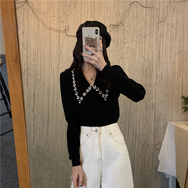 

Make firm offers manual book pearl loose outside restoring ancient ways women in set of head of French doll collar knitting swea