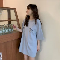 2021 summer new mid length short sleeve t shirt female students korean loose gentle clothes harajuku kawaii clothes woman dress