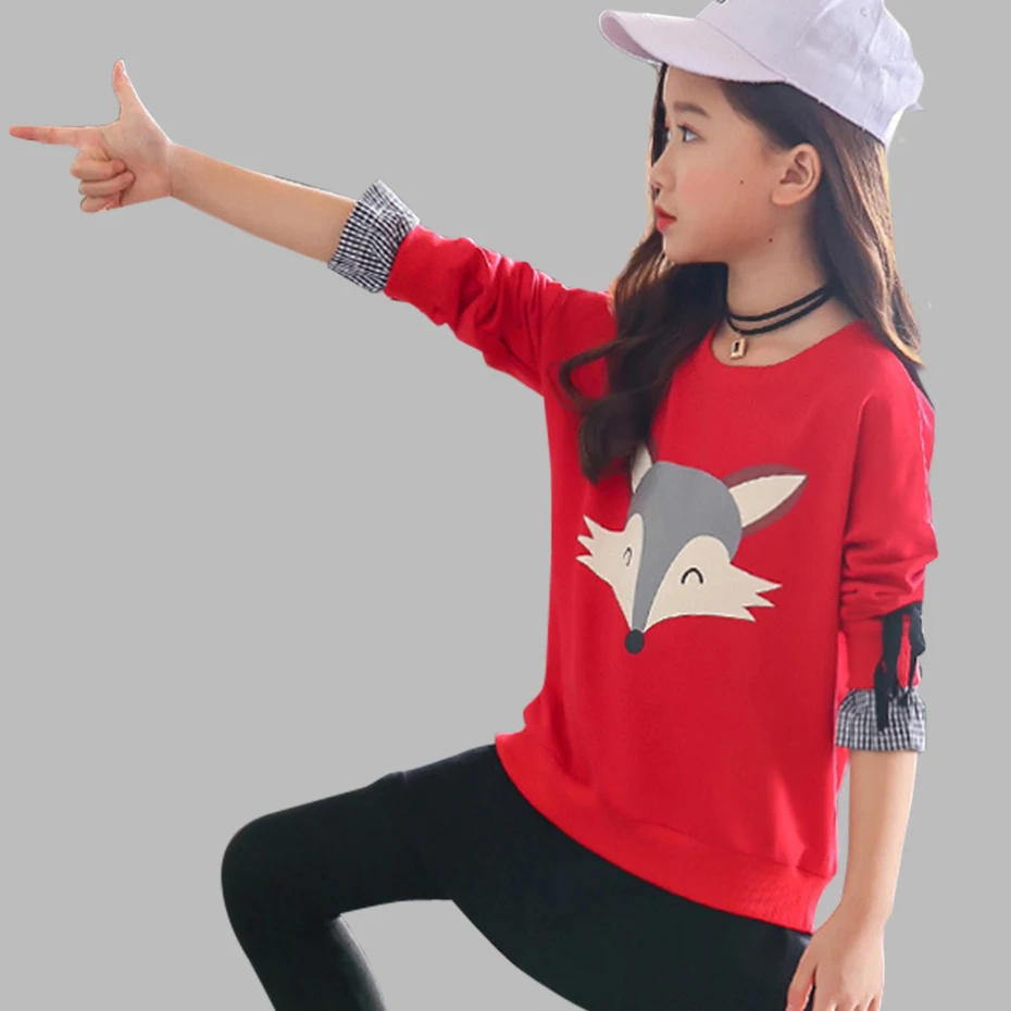 Спортивная одежда для девочек худи лиса с мультипликационным принтом +