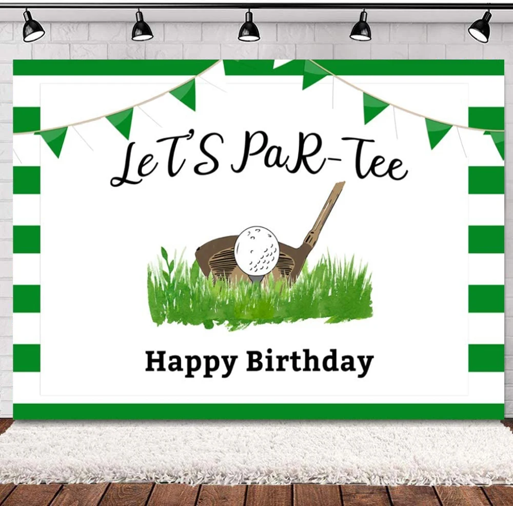 

Let's Partee Golf Theme Photography Backdrop Grass For Happy Birthday Party Sports Themed Background Cake Table Banner
