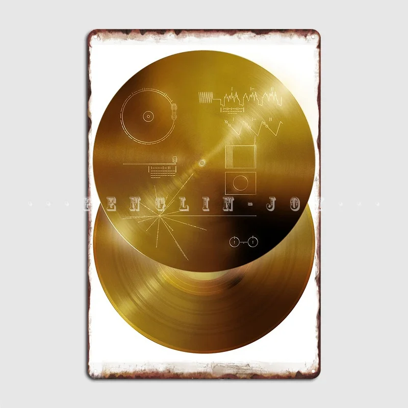 Voyager's Golden Record B-Side White Metal Sign Wall Mural Club Bar Customize Poster Tin Sign Poster