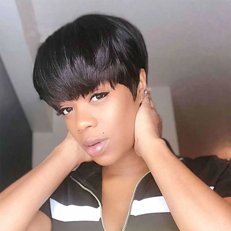 Короткий парик фея человеческие волосы прямые Remy бразильские для черных женщин