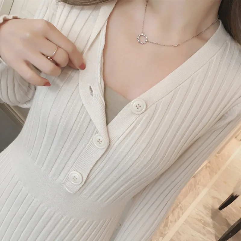 Одежда для беременных зимнее платье свитер с поясом тянущийся тонкий V-образный