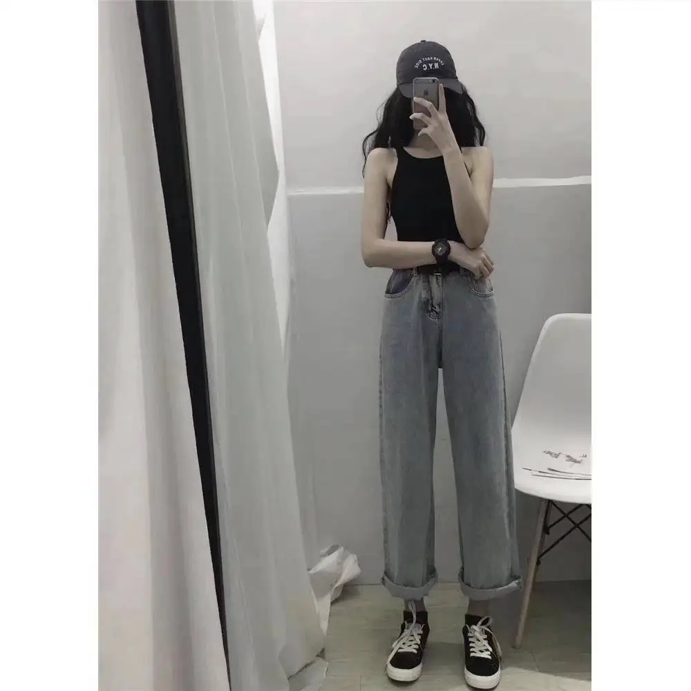 

Autumn/summer light-colored loose-fitting high-waisted jeans women show thin straight broad-legged pants a hundred casual studen
