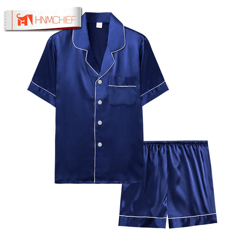 HNMCHIEF 2019 Шелковые Мужские пижамные комплекты сатиновая одежда для сна мужской