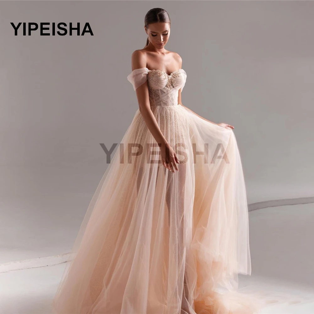 

Elegant Skin Pink Tulle Prom Dresses Sweetheart Shining Beads A Line Long Evening Gowns With Short Pant Underneath